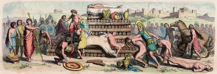 Archaic Period in Greece: Cremation of a Hero with Animal and Human Sacrifice