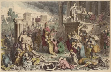 Roman soldiers looting a conquered city