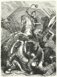 The Cossack military commander Yermak Timofeyevich in battle with the Tatars of Kuchum Khan