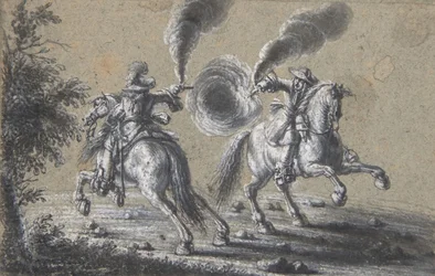 Two Horsemen Shooting at Each Other