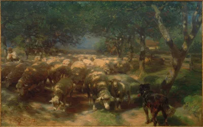 Flock of Sheep with Dog