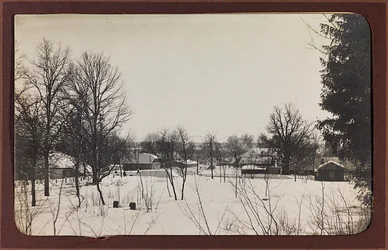 First World War: Ukraine in the years 1914-1916 during the invasion of the German army. Landscape with snow (b/w photo)