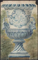 Large Blue Urn with Two Goat Heads