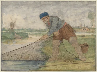 A Fisherman Hauling in His Net
