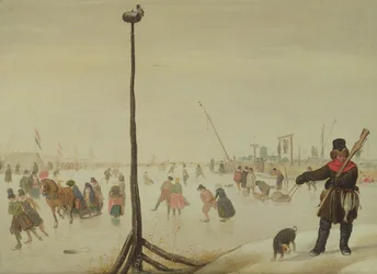 A Duck Hunter and His Dog in a Winter Landscape