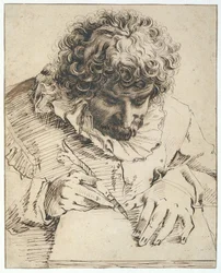Portrait of Gillis van Breen, Drawing or Cutting Wood