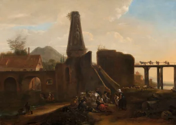 Travelers at Rest Alongside Classical Ruins