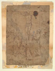 Christ on the Cross Between the Virgin and St. John with Scenes of the Passion in the Background