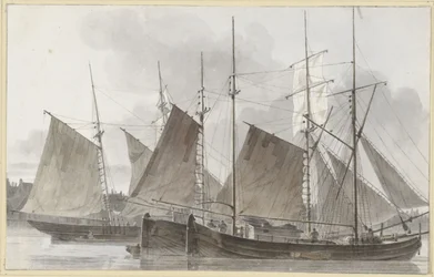 Sailing Ships Moored before a Town