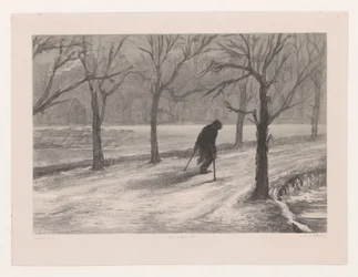 Man on Crutches in a Winter Landscape