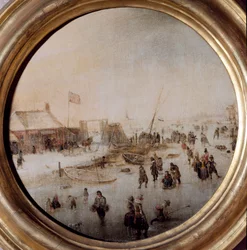 Winter landscape with ice skaters by Hendrick Avercamp (1585-1634)