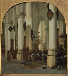 View inside the Saint Bavo church in Haarlem during mass, 1666