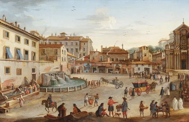 Rome, a view of the Palazzo Barberini with many figures