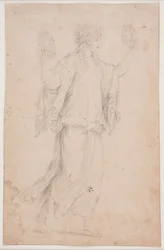 Crowned Female Figure with Wreaths in Hands