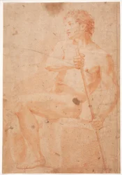 Male Model Study, Seated with Staff