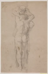 Standing Male Figure, Held (or Pressed Down) by Bearded Man