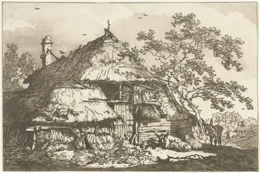 Farm with a Cow, Two Sheep, and a Donkey in the Yard (Twelve Designs for Learning to Draw Landscape)