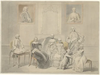 The Children of Pieter Cornelis Hasselaer and Clara Wendela Sautijn, Whose Portraits Hang on the Wall, with Their Grandmother Wendela Eleonora Reael