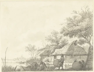 Two Fishermen with Baskets by a Canal