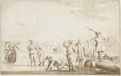 Ice Scene with Hunter Showing an Otter