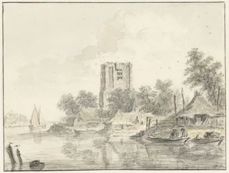 River Landscape with a Large Blunt Church Tower