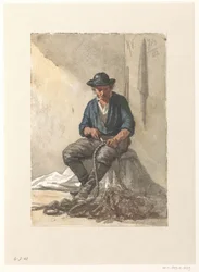 Seated Fisherman Working on a Rope