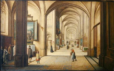 Church Interior with a Sacristan Showing a Painting to Visitors
