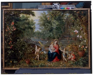 The Virgin and the Child Sitting in a Garden with Putti, Birds and Animals