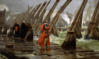 Richelieu (1585-1642) on the sea wall at La Rochelle