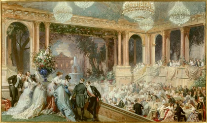 Dinner at the Tuileries by Napoleon III. A reception under the Second Empire. Watercolour by Baron Henri Baron (1816-1885). 19th century. Compiegne, Musee National Du Chateau