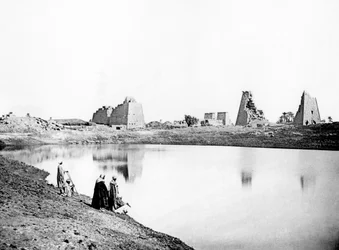 Sacred Lake and Temple Ruins, Karnak, Nubia, Egypt