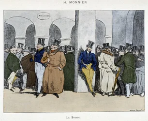 Businessmen of the Paris Stock Exchange - Drawing by Henri Monnier, Early 19th Century