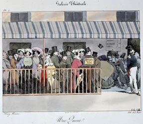 Theatre Gallery: a queue at the entrance - Drawing by Henri Monnier, Carnavalet