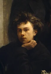 A corner table, detail. Portrait of Arthur Rimbaud (1854-1891), French poet. Painting by Henri Fantin-Latour