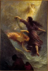 The Rhine Maidens or The Rhine Gold: Representation of the Ondines Playing by the Dwarf Alberich after Richard Wagner