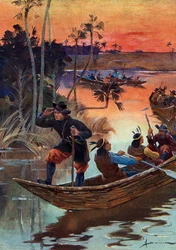 Rene Robert Cavelier de La Salle, French Explorer and His Companions Descending the Mississippi River for France