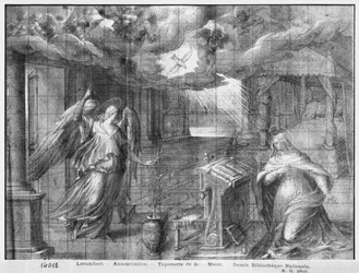 Life of Christ, Annunciation, preparatory study of tapestry cartoon for the Church Saint-Merri in Paris