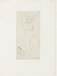 Female Nude with Arms Upraised and Head of a Woman