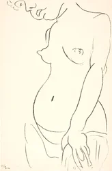 Nude Woman in Half-Length, Three-Quarter Profile Facing Left. The Top of the Head Cropped