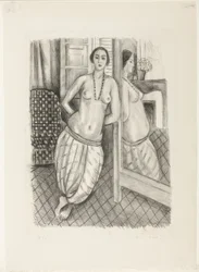 Odalisque in Striped Pants, Reflected in the Mirror