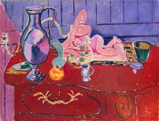 Pink Statuette and Jug on a Red Chest of Drawers
