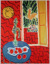 Red Interior: Still Life on a Blue Table