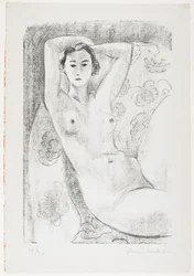 Seated Nude in Armchair with Floral Decoration