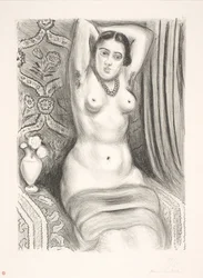 Seated Female Nude Model with Arms Folded Behind Her Back (Odalisque)
