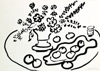 Still Life with Vase of Flowers and Plate of Fruit