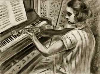A Young Violinist in Front of a Piano