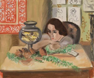 Young Woman before an Aquarium