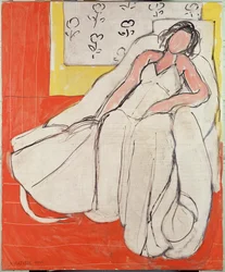 Young Woman in White with Red Background