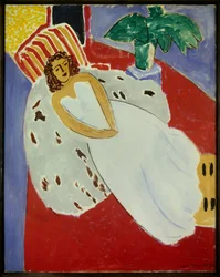 Young Girl in White on Red Background 1946