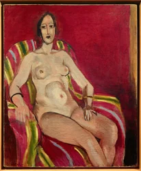 Seated Nude on Red Background
